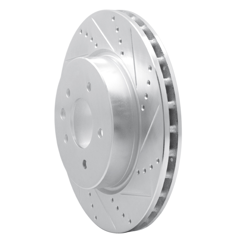 Jaguar XJR Brake Rotor (1) - Rear Right - R1 Concepts - Drilled & Slotted - Silver - `00-`06